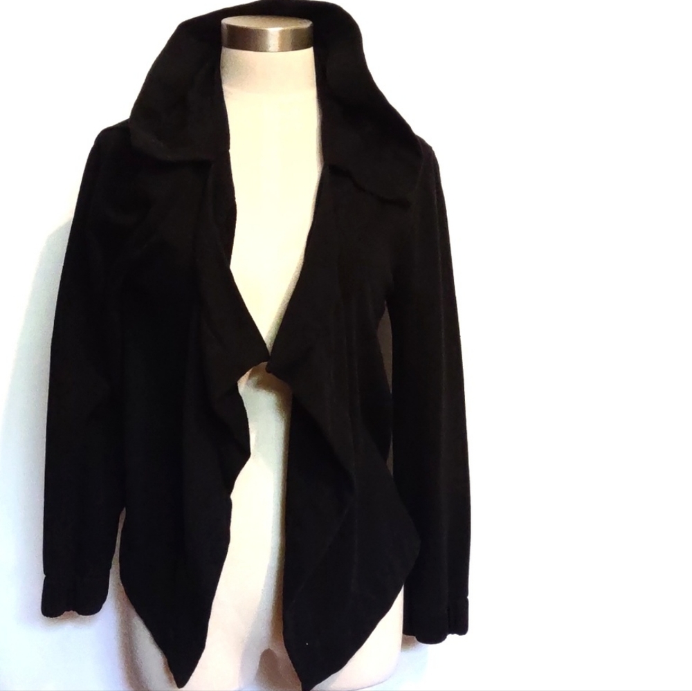 Grey and Gray Open Drape Front Hooded Blazer Jacket Long Sleeves Size XL Black